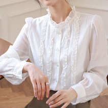 다이뻐 리틀깽스 빅사이즈 55~77 봄가을 여성스러운 데이트룩 하객패션 오피스룩 백화점퀄리티 디자인이예쁜 프릴 퍼프소매 로멘틱 루즈핏 화이트 블라우스