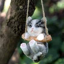 그네타는 고양이 유치원 마당 테라스 꾸미기 인테리어 정원 소품 조형물 용품 조경, 회색 고양이