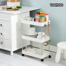 트롤리 간식팬트리 3단 이동형 틈새선반 밀당 대피공간선반, 로즈