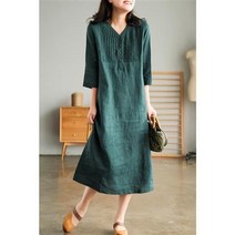 에버리씽 여성 브이넥 7부소매 빅사이즈 롱 원피스 Q30509