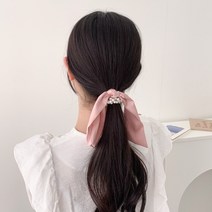 블루씨티 2개 세트 진주 스카프 리본 로우번 헤어 머리끈