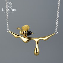 데일리목걸이 심플목걸이 lotus fun 18k gold bee and dripping honey 펜던트 목걸이 real 925 sterling silver handmade