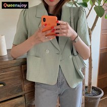퀸앤조이 심플한 퍼프소매 린넨 반팔 여름 자켓