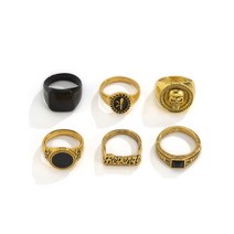 남성패션반지 sindlan 6pcs 빈티지 블랙 스톤 링 용 고딕 해골 초상화 커플 emo y2k 쥬얼리 anillos mujer bague homme