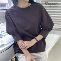 커스텀에이블_세일 한정수량/패플단독 커스텀에이블 벌룬 소매주름 7부 티셔츠_C2108TS257C