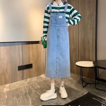 WZC 여름 여성 데님 멜빵 롱원피스 루즈핏 청치마 심플 캐주얼 빅사이즈 S~5XL