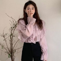 [천삼백케이] [골피아] 이중카라 프릴 블라우스퍼플화이트
