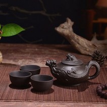 티포트 약탕기 150ml 이싱 찻주전자 자cla빛 점토 쿵푸 차 세트 수제 드래곤 코끼리 다람쥐 3 개 컵, 02 S3
