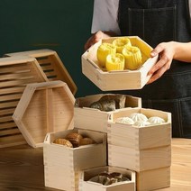 육각 편백나무 전나무 대나무 가정용 찜기 미니 떡 만두 딤섬, 10인치뚜껑