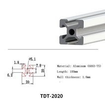 100MM 유럽 표준 알루미늄 프로파일 조립 DIY 프레임 작업대 액세서리 산업용 합금, 2020-100mm
