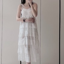 아일렛 티어드 캉캉 펀칭 레이스 여름 롱원피스 드레스