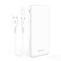 SPEEDY 슬림 듀얼 보조배터리 10000mAh + C타입 케이블 + 8핀 젠더, 화이트, BND-2PCPPB100A