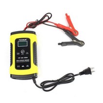 오토바이배터리 자동차 충전 자동복원기 FOXSUR자동차 배터리 충전기 12V 5A 4Ah100Ah AGM 딥 사이클 납 산성 완전 자동 오토바이 펄스 수리 탈황제 LCD, US-Plug (Yellow)