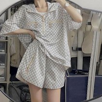 여자 후드 티 반팔 캐주얼 스포츠웨어 슈트 스타일 루즈 와이드 레그 반바지 투피스 세트 여