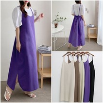 어깨끈 린넨 롱 원피스 뷔스티에원피스 뒷리본 여성