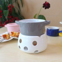 JINGHENG 도자기그릇 세라믹 홈파티 집들이 캠핑음식 치즈 중탕기 초콜릿 요리, 받침+그레이 볼 커버 없이 투스 투 왁스 증정
