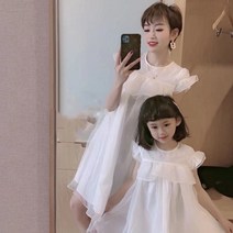 PigPug 부모 -자녀 여자 소녀 치마 유럽 원사 플라이 플라이 슬리브 슬리브 드레스 공주 치마 22 여름 새로운 대외 무역 어린이 의류 에이전트