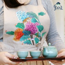 민화그리기 린넨앞치마 민화본그림 앞치마만들기 DIY, 화조도핑크