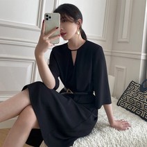 vsyoy 헵번 스타일의 가벼운 럭셔리 사교계 고귀한 우아한 기질 여성의 검은 드레스