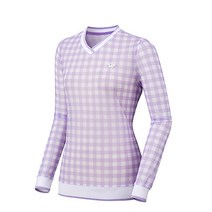 엘르골프 봄 여성 체크 브이넥 긴팔