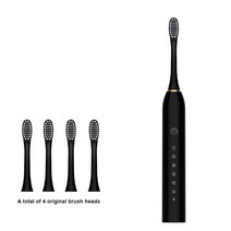 치면착색제 교정용왁스 치과용 고리 유아 아기치실 소닉 전동 칫솔 초음파 자동 usb 충전식 ipx7 방수 미백 치아 칫솔 헤드 홀더 성인, 블랙 4 헤드
