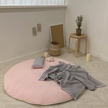안단테아다지오 북유럽 아기방 100수 누빔 원형 놀이매트 러그 - 핑크