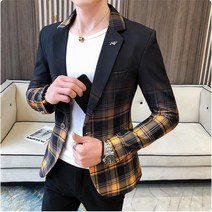 고급 수입 2023 봄 가을 남성 체크 무늬 자켓 패션 비즈니스 캐주얼 슬림 양복 대형