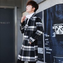 kirahosi B 레트로 남성 체크 코트 미디롱 루즈핏 아우터 추동 358호+덧신증정 BTqkpgnb