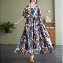 엣지걸샵 빅사이즈(~88) 프린트원피스 면 마 린넨원피스 마담의류