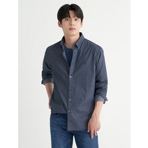 BEAN POLE 슬림 네이비 멜란지 솔리드 셔츠