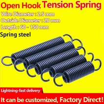태엽 스프링 인장 볼트 코일 금형 스파이럴 대형 용수철 오픈 후크 풀백 장력 연장 드래프트 와이어 직경 2.5mm 외경 20mm, 130mm1개