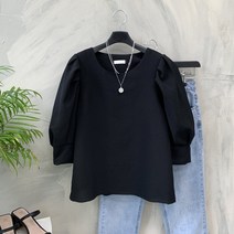 행복여[신상무배]멜로 셔링 봉긋 퍼프 소매 블라우스