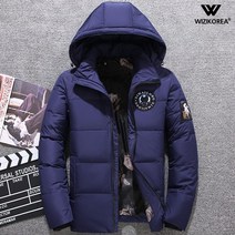 남성 와펜 탈부착 후드 숏 패딩점퍼 겨울 덕다운 WI037P