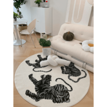 호랑이 러그 원형 매트 블랙 캐릭터 동물 침실 거실