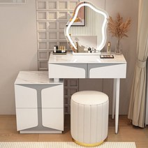 남쪽나무 LED조명 거울 화장대세트 확장형 서랍형 고급화장대, 80CM 2서랍장, 화장대+캐비닛+거울+의자A, 화이트 그레이