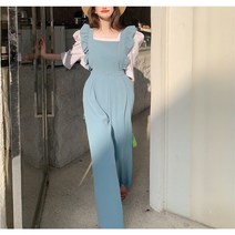 여성 프릴 점프수트 멜빵바지 퍼프 블라우스 여름투피스 캐주얼 정장세트