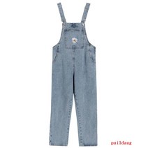 puildaug 봄과 가을 데님 스트랩 여성용 루즈 자수 작은 점프 수트