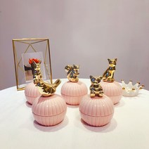 [소품집 스토어] 골드 세라믹 주얼리 보관함 핑크 / 카페 빈티지 앤틱 인테리어 소품, 토끼