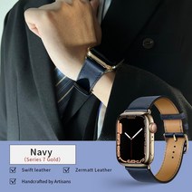 시리즈 8 스테인레스 스틸 골드 어댑터 스위프트 또는 바레니아 가죽 Iwatch 밴드 애플호환워치호환 울트라, 09 Navy_01 38mm