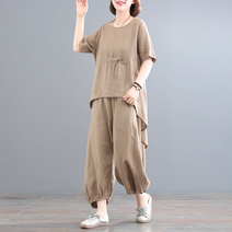 루즈핏 캐주얼 빅사이즈 빈티지 무드 면마 세트 린넨 투피스 40대 50대 엄마 배기 팬츠