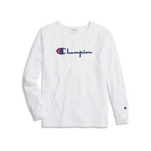 Champion 남성용 긴소매 보이프렌드 티다이렉트 플록 스크립트 화이트 Medium