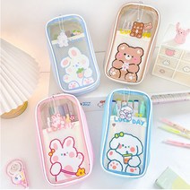 fooi 러블리 키링 반투명 칸막이 대용량 필통 파우치, 2. 핑크래빗