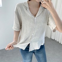 [워니쇼룸](시원한남방)카라린넨남방 S080601 마남방 린넨셔츠 반팔셔츠 시원한소재 편한루즈핏 오버핏 데일리룩 오피스룩 미시룩