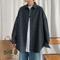 어리플 남자 오버핏 캐주얼 심플 체크 셔츠