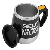 Self Stirring Mug Auto Magnetic Mug Stainless Steel Mixing Cup With Airtight Lid and Drink Hole to, 15oz, Black