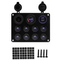 8갱 보트 스위치 패널 자동차 방수 디지털 12-24V 듀얼 USB 전압계 콘센트 조합 해양 LED 로커, 05 Blue-2
