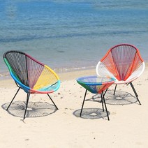라트 라인 아카풀코 야외 카페 테라스 테이블 의자 세트 에그, 피콕, 레드에그2개