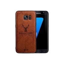 Casecious 삼성 갤럭시 S7 엣지 소프트 텍스처 사슴 패턴 양각 원단 TPU 휴대폰 모바일 기본 백 케이스 커버 (브라운) 675497, Brown