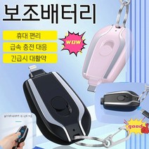 미니 비상 보조 배터리 키 홀더 비상 이동 전원 1500mAh, 블랙 Type-C*2