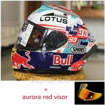 풀 페이스 쇼에이 X14 시계 로터스 LS39 마르케즈 오토바이 헬멧 남자 승마 자동차 모토크로스 레이싱, aurora red visor+XXL